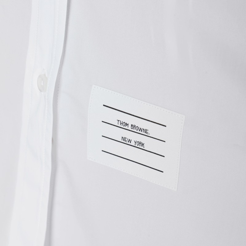 Thom Browne Pink Stripe Oxford Armband Round Collar Shirt In White