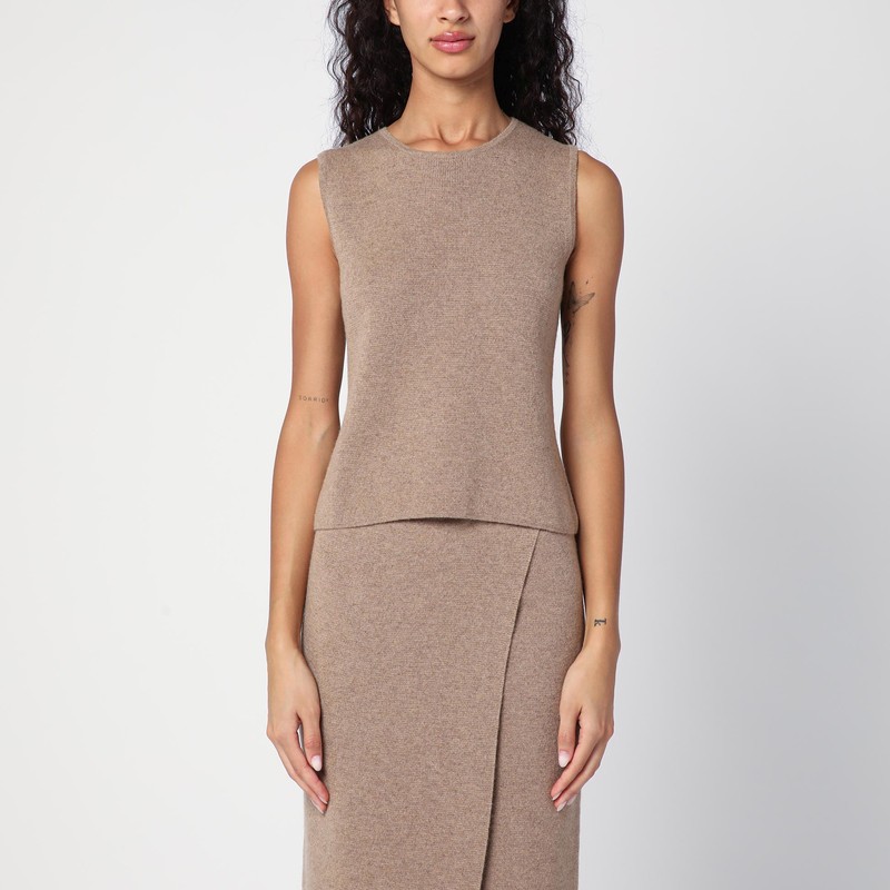 Beige sleeveless top in wool and cashmere