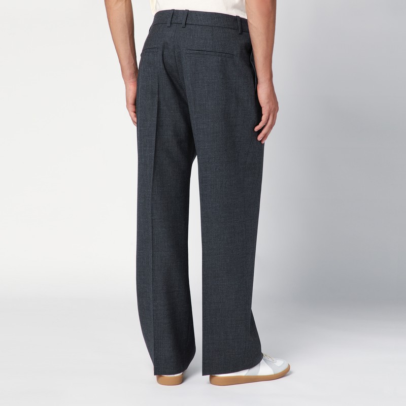 Studio Nicholson Grey Wool Wide Trousers In Brown