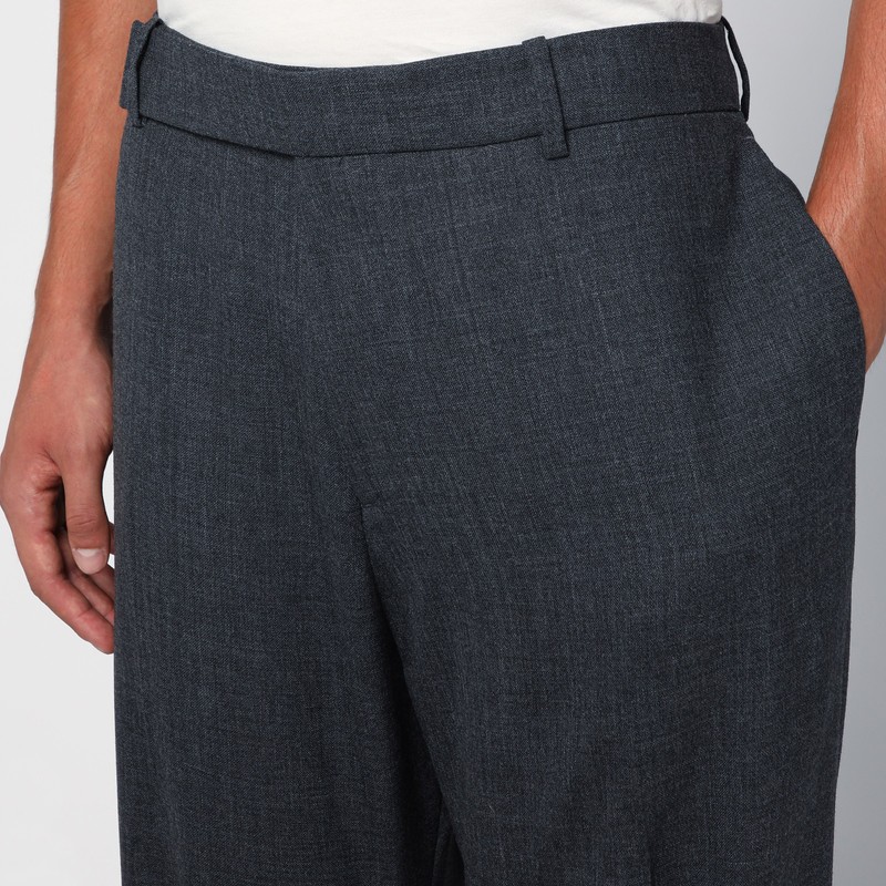 Studio Nicholson Grey Wool Wide Trousers In Brown