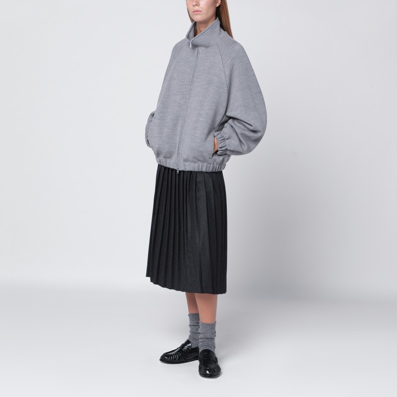 Max Mara Grey Wool Blend Zip-up Sweatshirt In Gray