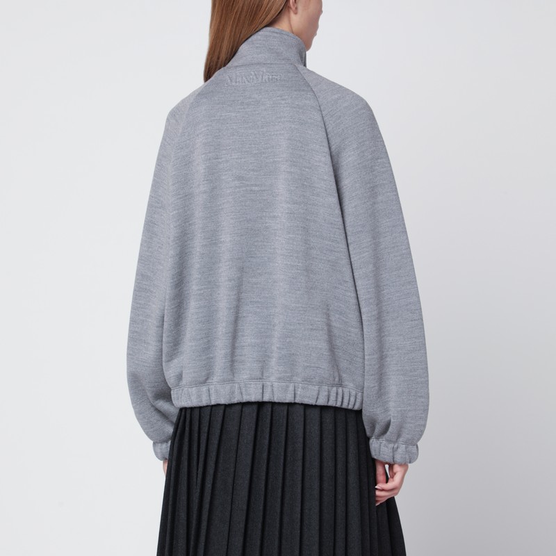 Max Mara Grey Wool Blend Zip-up Sweatshirt In Gray