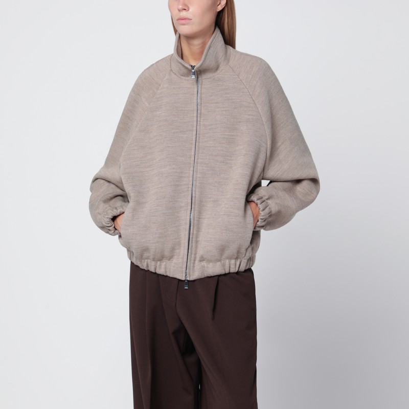 Beige zip-up sweatshirt in wool blend