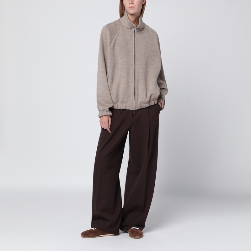 Max Mara Beige Zip-up Sweatshirt In Wool Blend In Sand