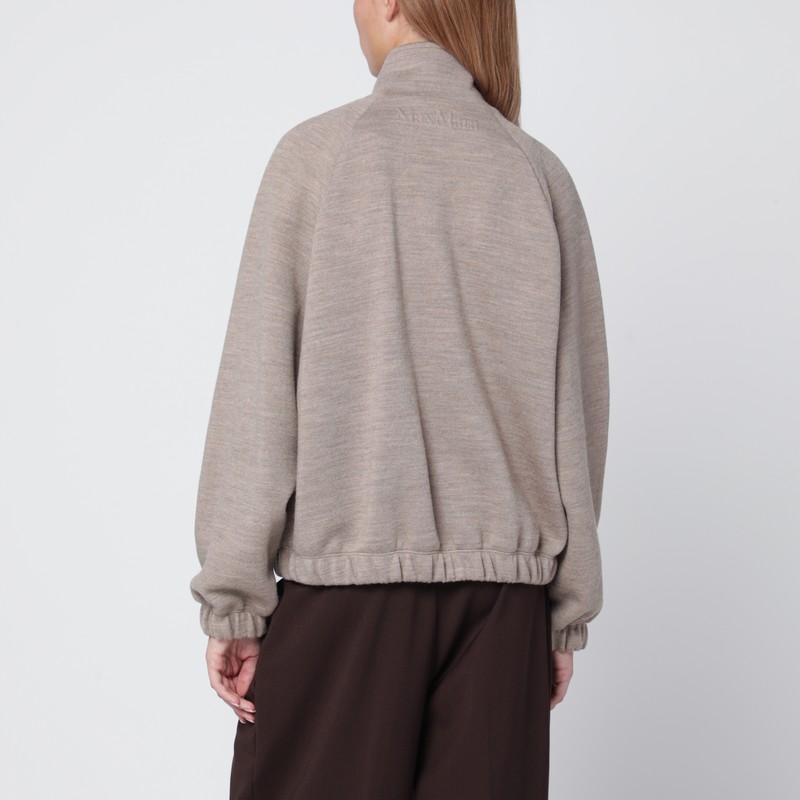 Max Mara Beige Zip-up Sweatshirt In Wool Blend In Sand