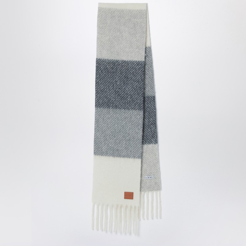 Loewe Checkered Wool And Alpaca Blend Scarf Women In Gray