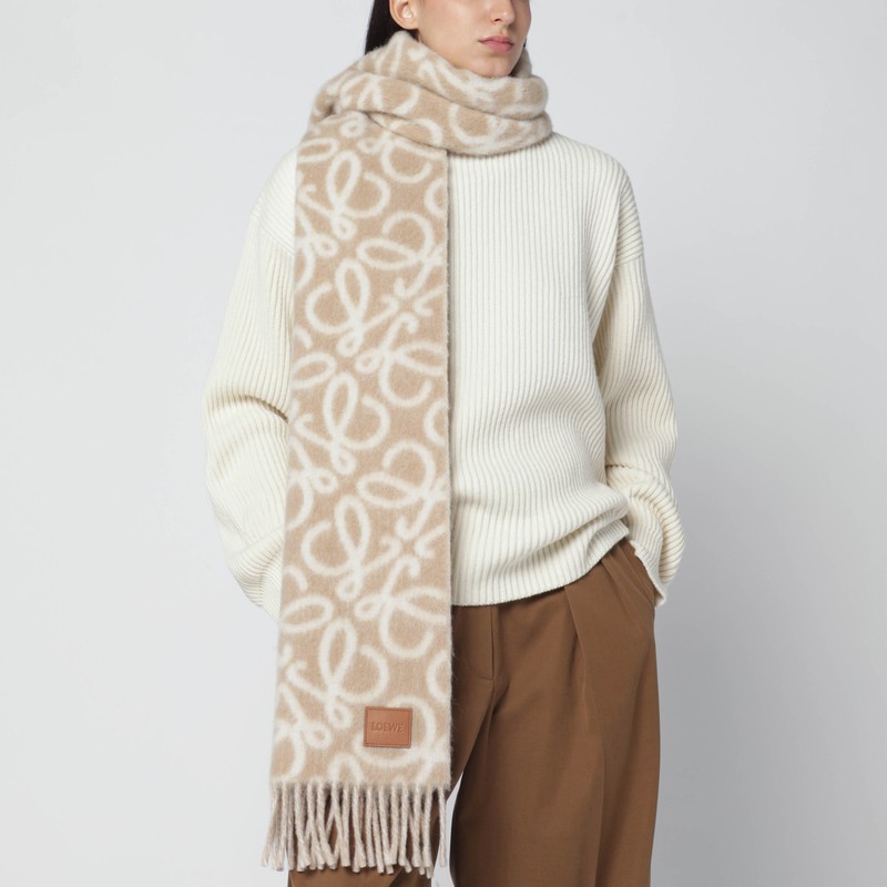 Loewe Beige/white Scarf In Alpaca And Wool Blend In Neutral