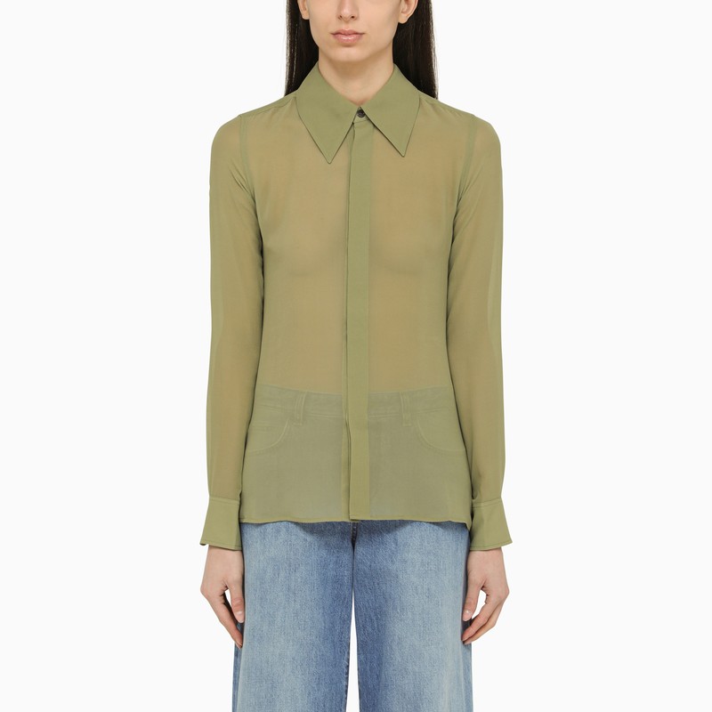 Shop Ami Alexandre Mattiussi Ami Paris | Olive Green Silk Shirt