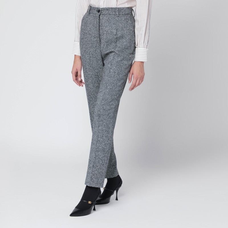 Dolce & Gabbana Virgin Wool Jacquard Slim Trousers In Gray