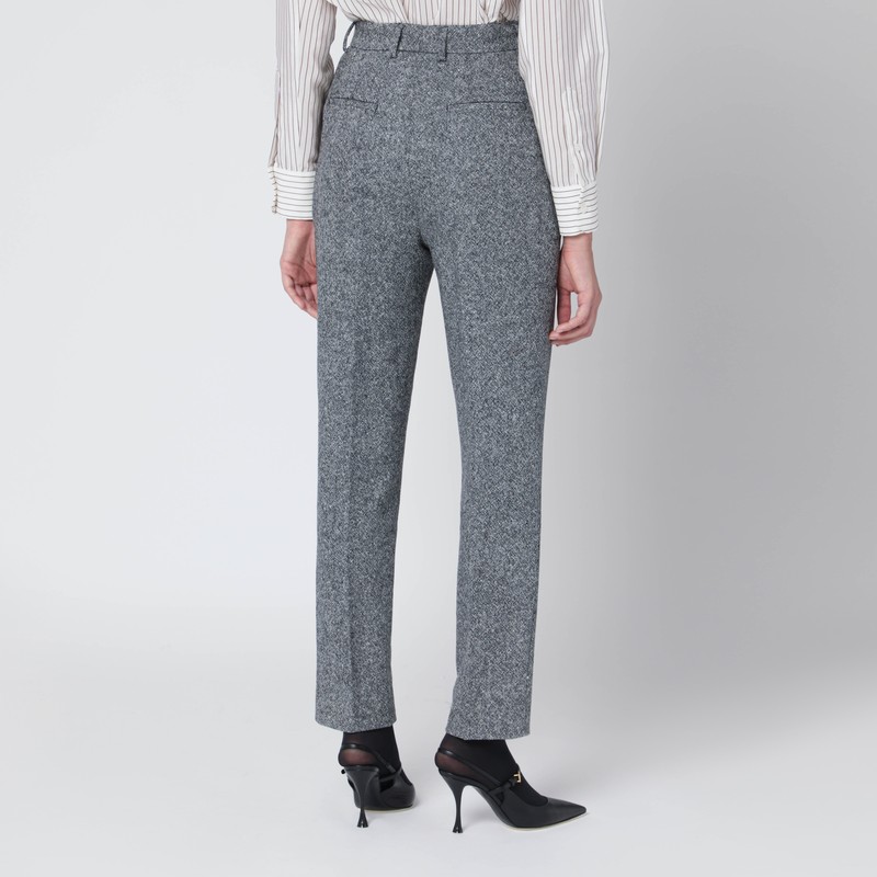 Dolce & Gabbana Virgin Wool Jacquard Slim Trousers In Gray