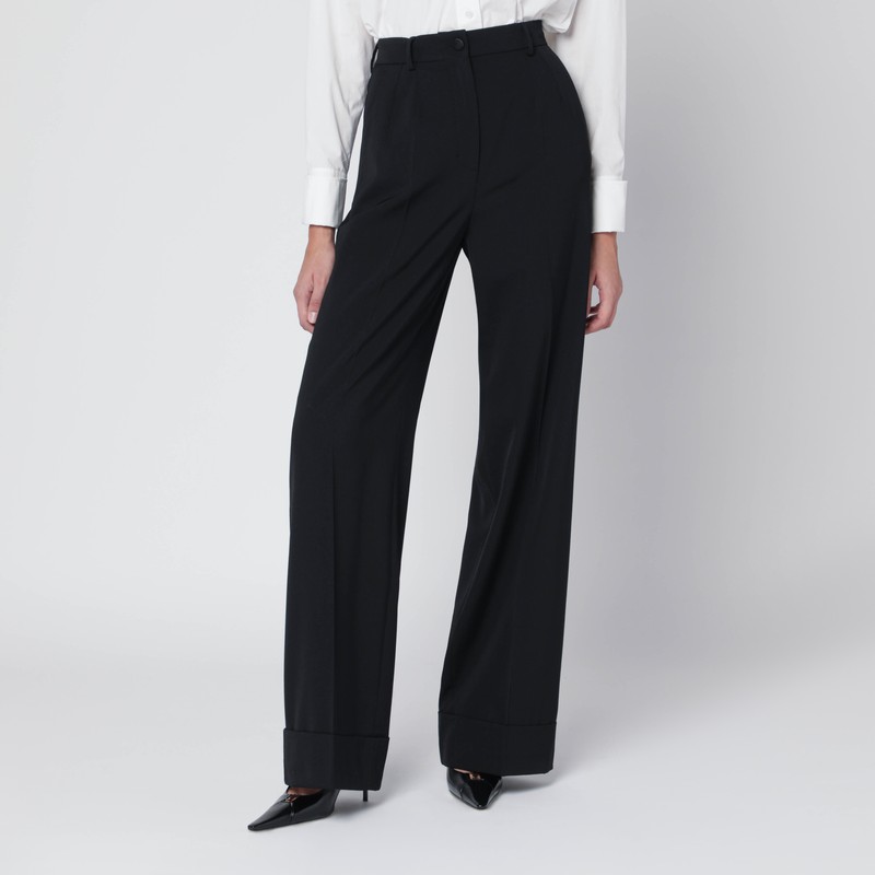 Black wool-blend trousers