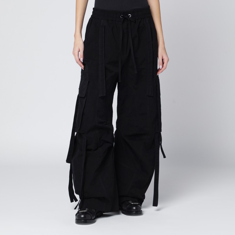 Black waxed faille cargo trousers