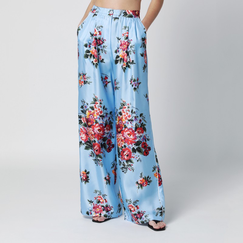 Silk twill trousers with floral print