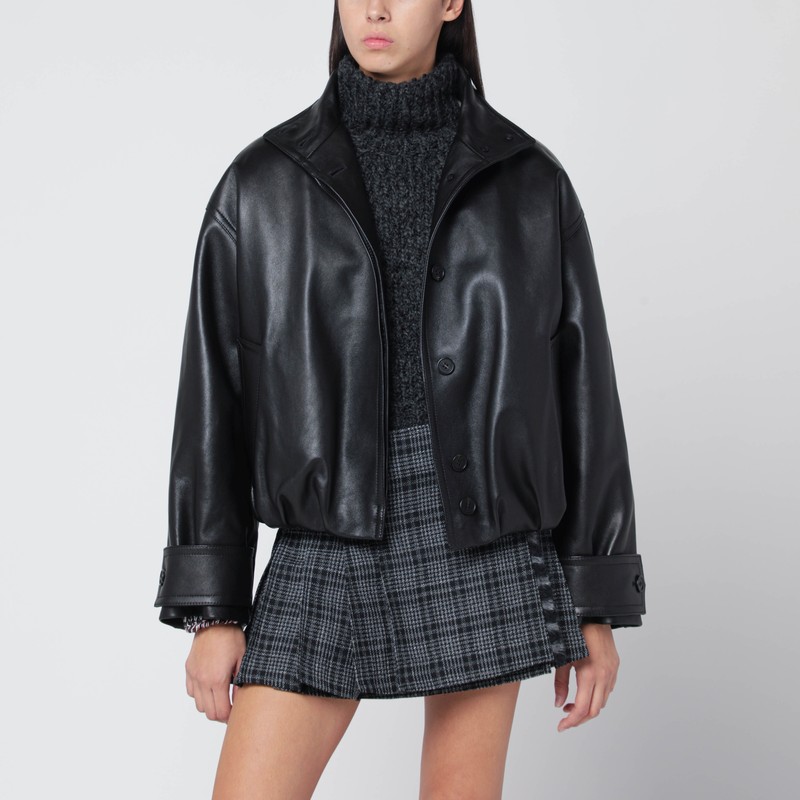 Black leather bomber
