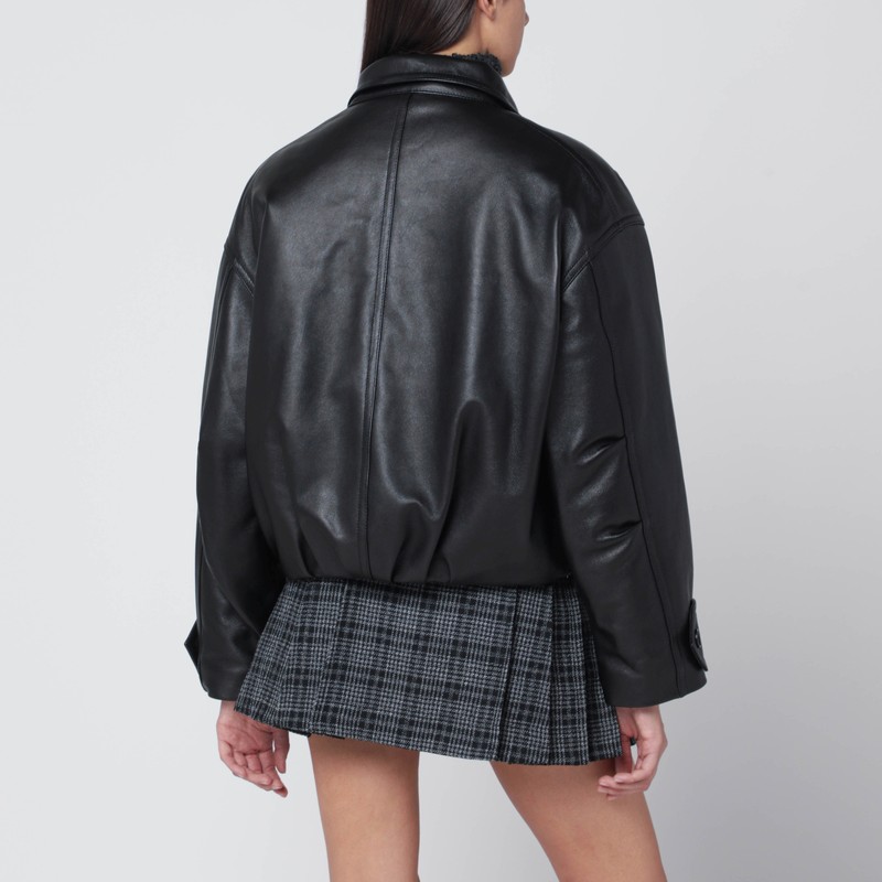 Durazzi Milano Leather Bomber Jacket In Black