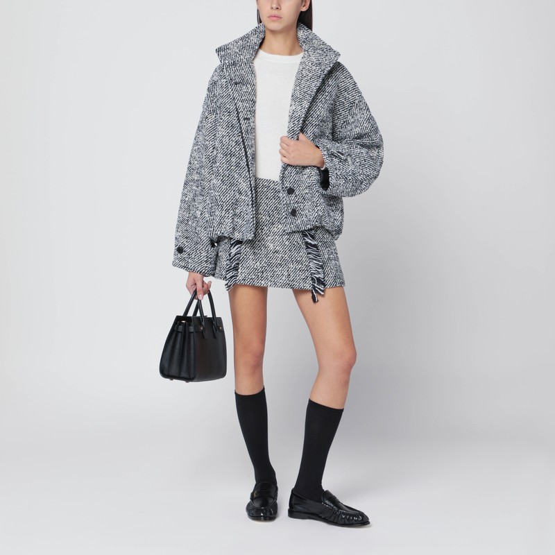 Durazzi Milano Black/white Patterned Wool-blend Mini Skirt In Black