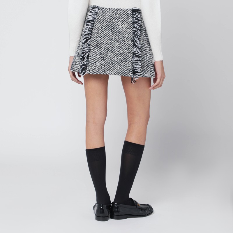 Durazzi Milano Black/white Patterned Wool-blend Mini Skirt In Black
