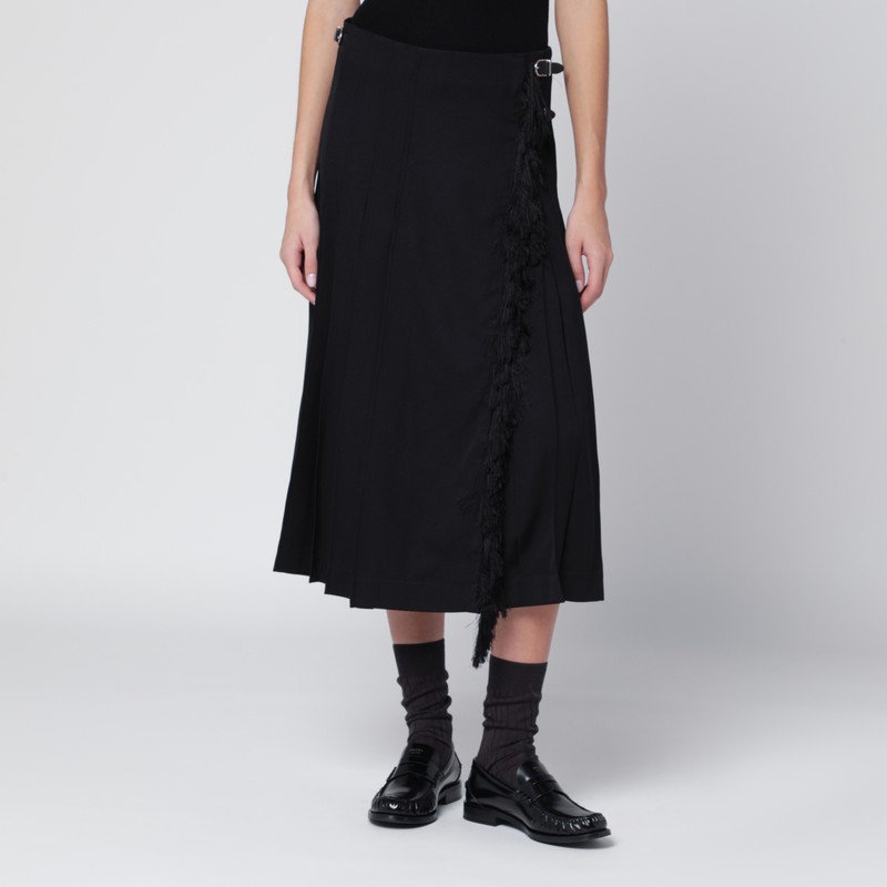 Black virgin wool wrap skirt