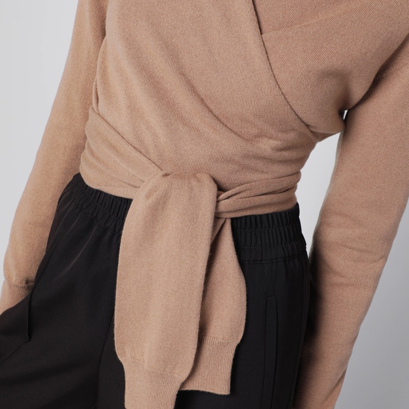 Dolce & Gabbana Cashmere Wrap Cardigan Tie Waist In Brown