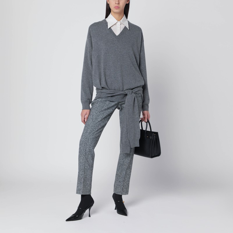 Dolce & Gabbana V-neck Knotted Cashmere Sweater Clothing In Gray