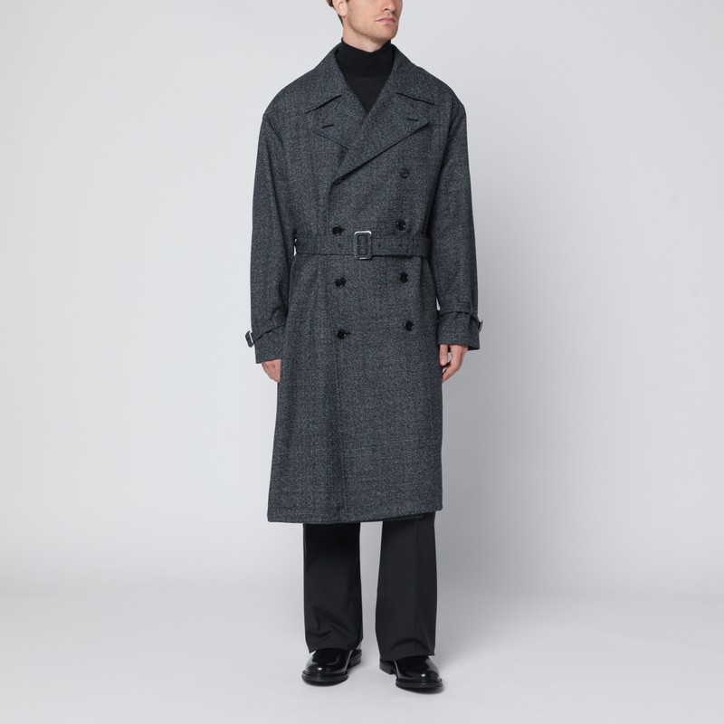 Dolce & Gabbana Grey Wool Double-breasted Coat In Multi