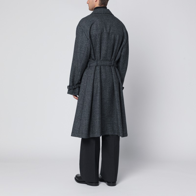 Dolce & Gabbana Grey Wool Double-breasted Coat In Multi