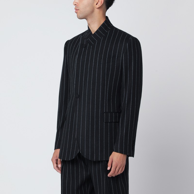 Striped wool-blend single-breasted jacket