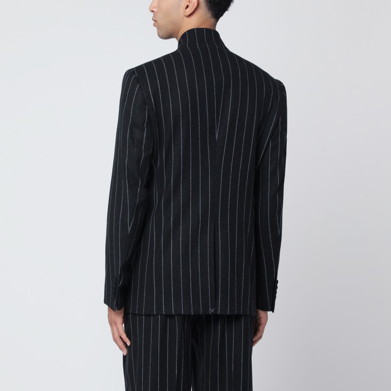 Dolce & Gabbana Pinstripe Wool Blend Single Breasted Coat In Black