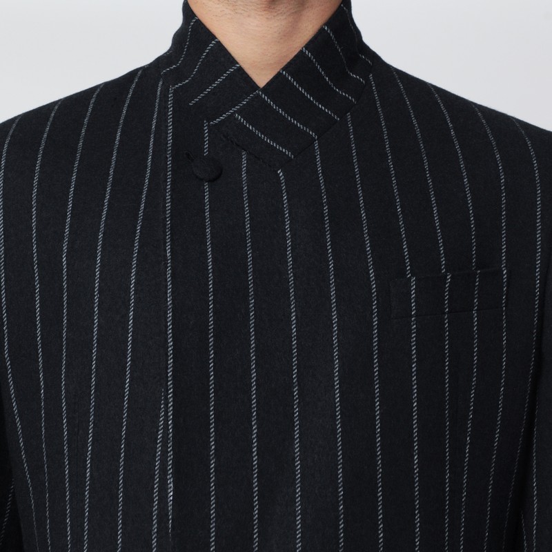 Dolce & Gabbana Pinstripe Wool Blend Single Breasted Coat In Black