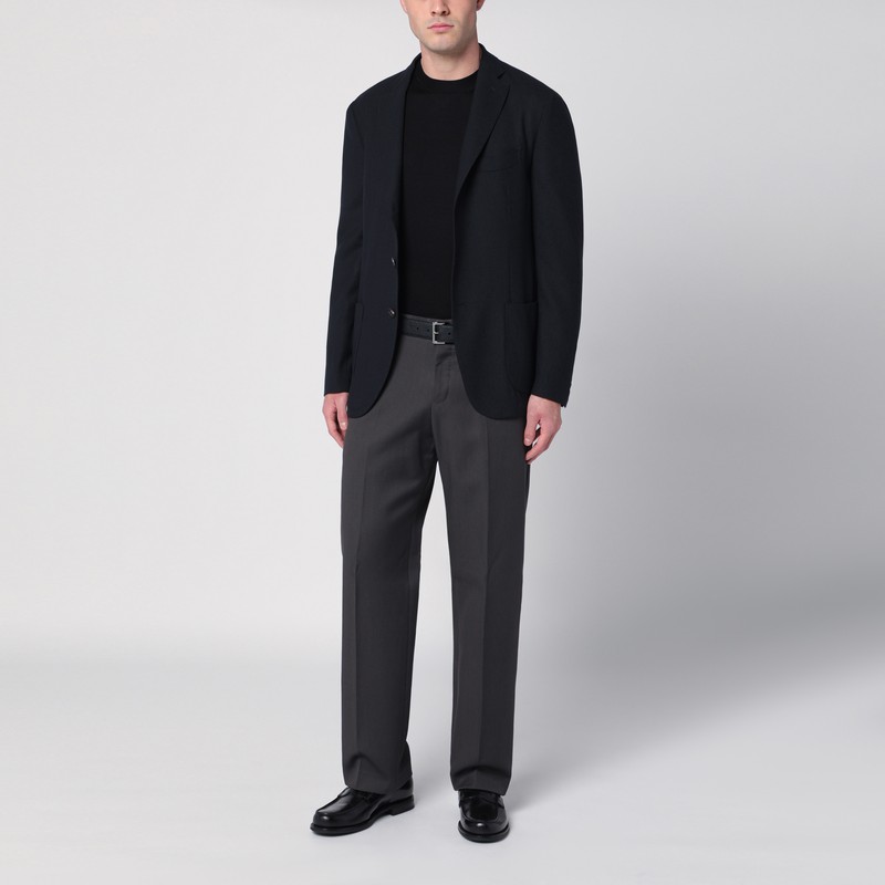Santaniello Blue Wool Blend Single-breasted Jacket In Blue