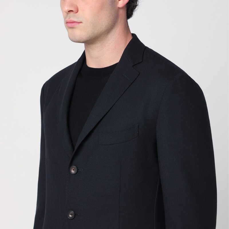 Santaniello Blue Wool Blend Single-breasted Jacket In Blue