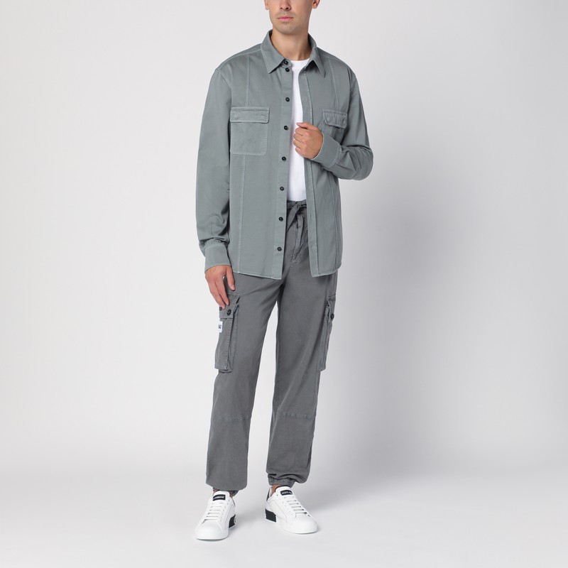 Dolce & Gabbana Logo Tag Curved Hem Shirt In Grey