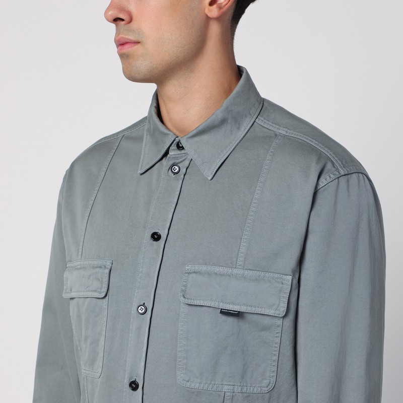Dolce & Gabbana Logo Tag Curved Hem Shirt In Grey