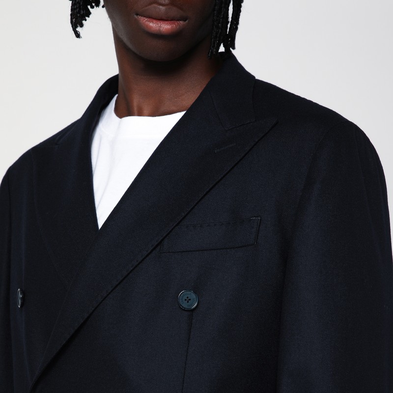 Santaniello Double-breasted Jacket In Wool-blend In Blue