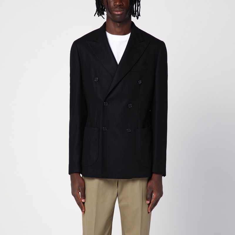 Santaniello Double-breasted Jacket In Wool-blend In Black