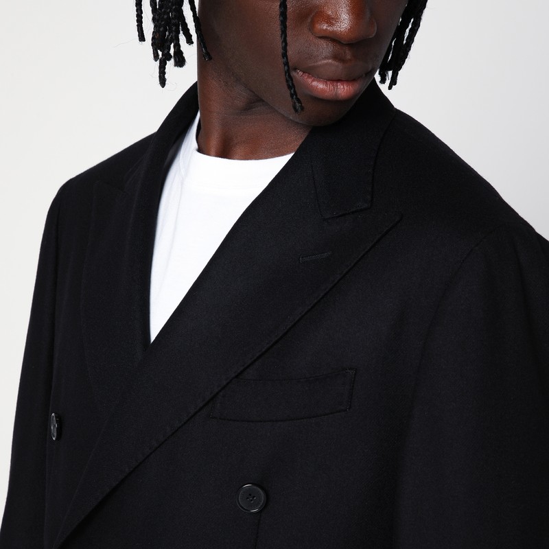 Santaniello Double-breasted Jacket In Wool-blend In Black