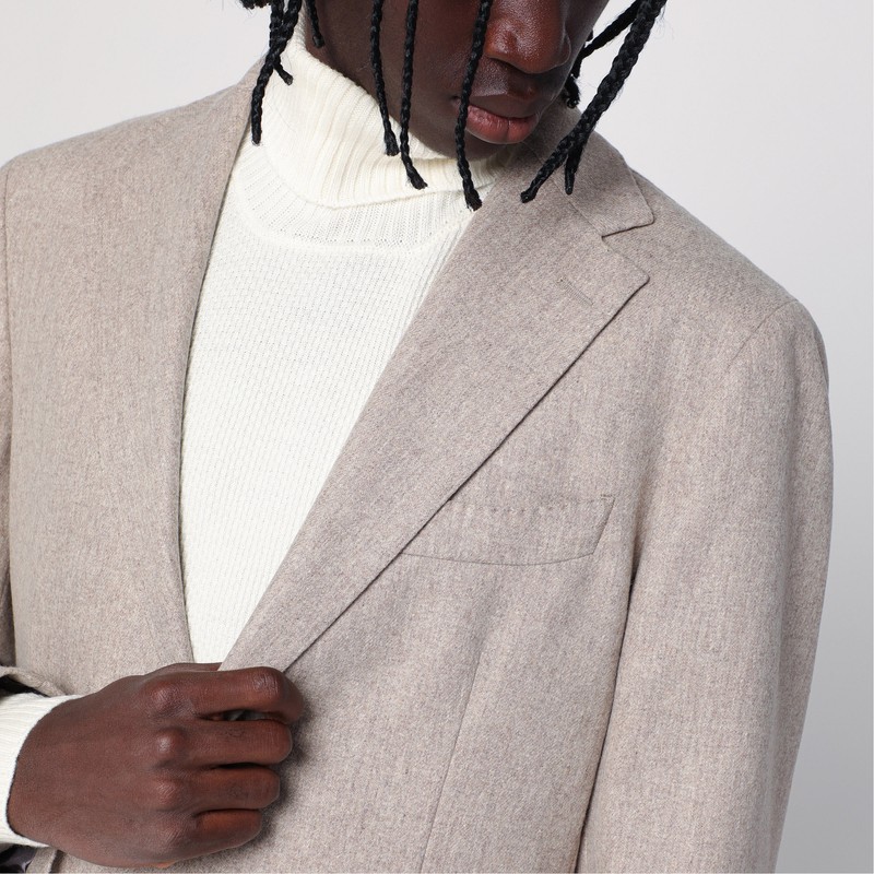 Santaniello Double-breasted Jacket In Wool-blend In Beige