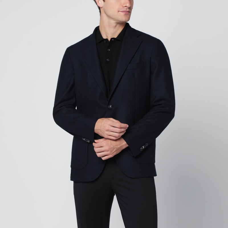 Santaniello Navy Blue Singlebreasted Wool Jacket In Blue