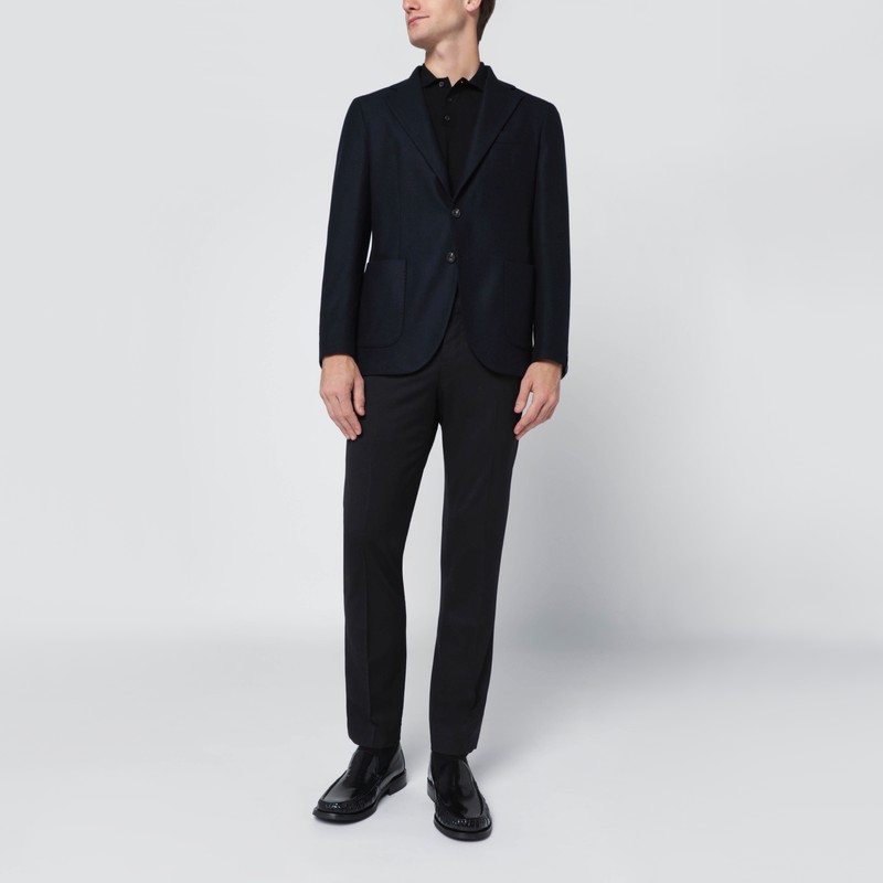 Santaniello Navy Blue Singlebreasted Wool Jacket In Blue