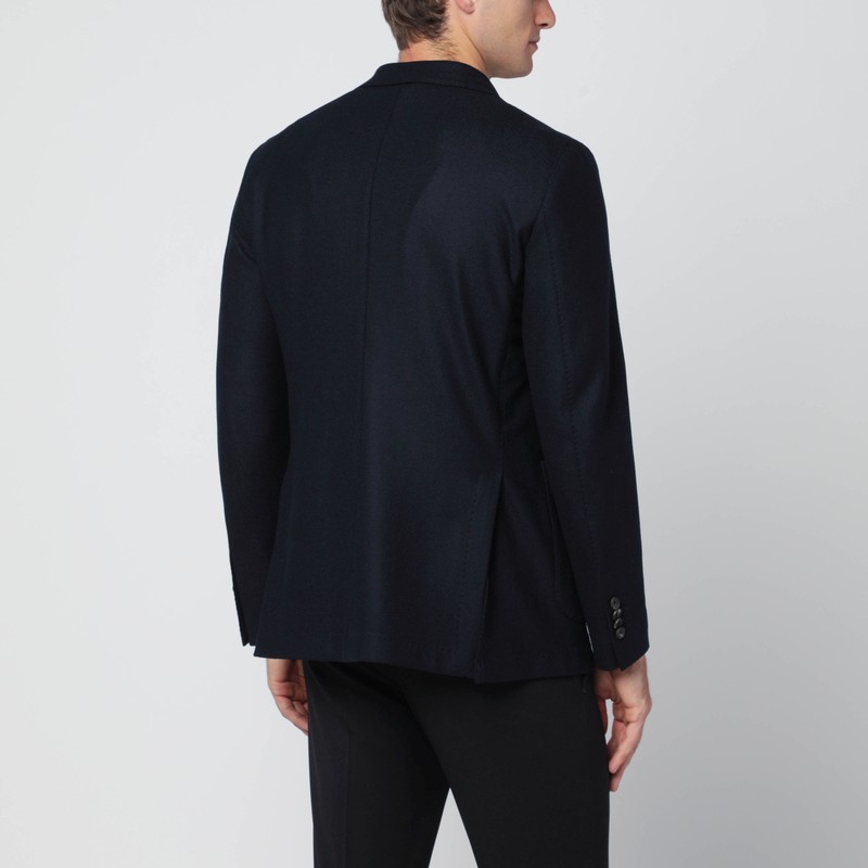 Santaniello Navy Blue Singlebreasted Wool Jacket In Blue