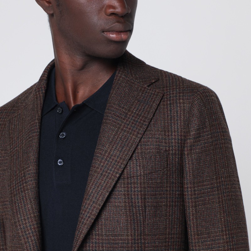 Santaniello Brown Jacket In Prince Of Wales Check In Brown