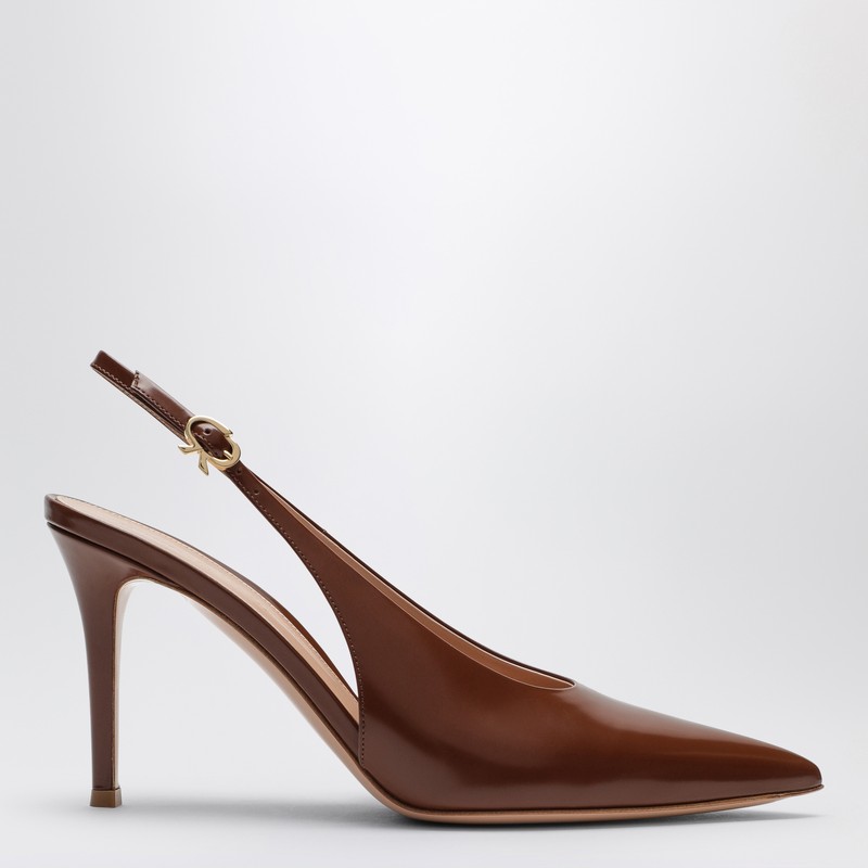 Gianvito rossi hoher havanafarbener slingback aus lackleder