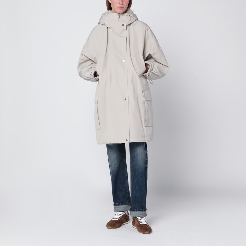Max Mara Light Beige Cotton Blend Parka In Multi