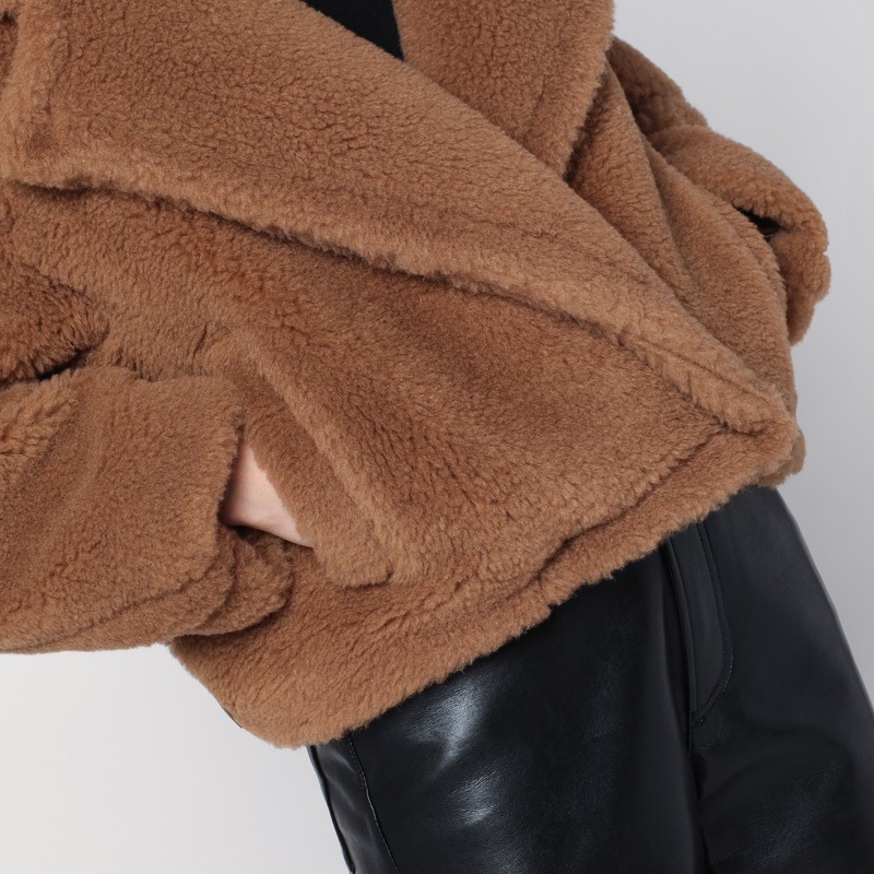 Max Mara Collared Long-sleeved Teddy Coat In Beige