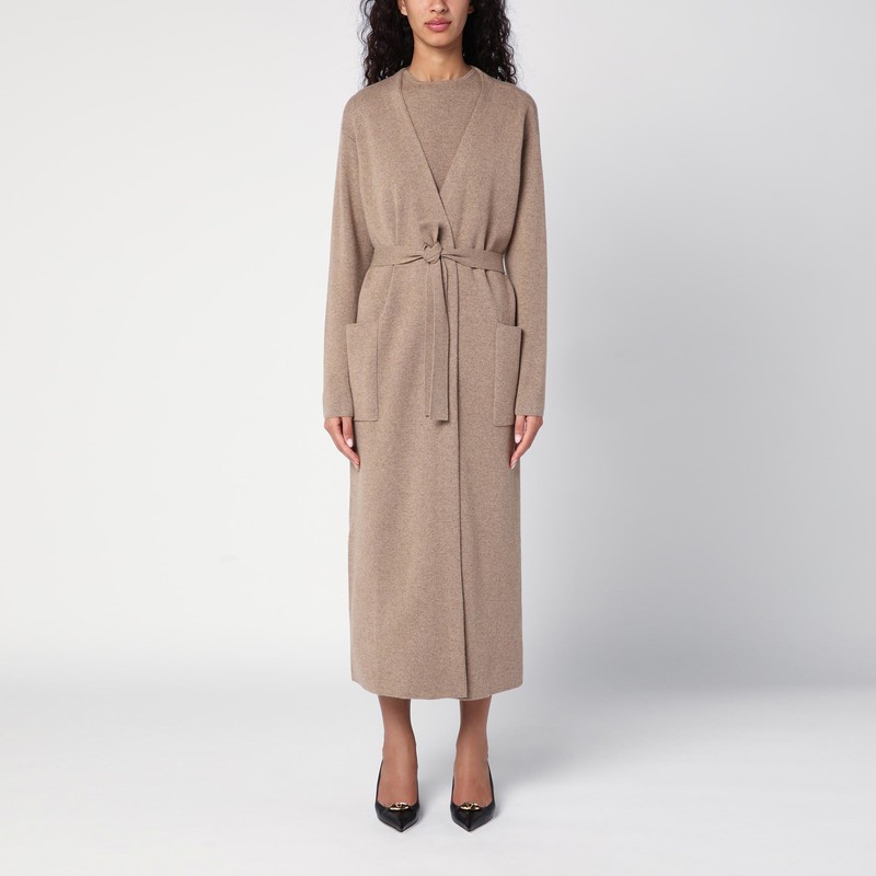Beige wool and cashmere long cardigan