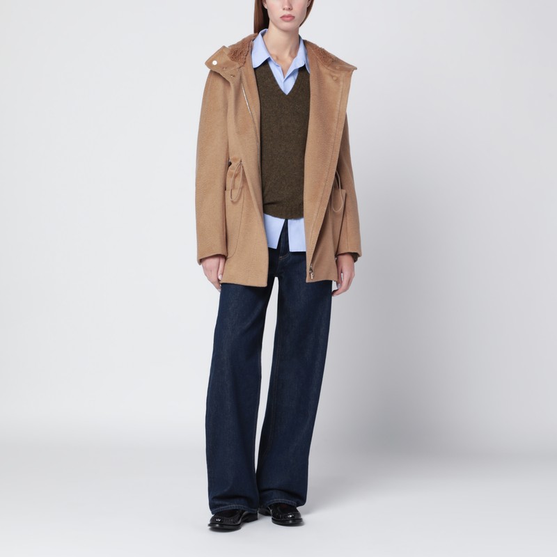 Max Mara Beige Zibeline Camel Parka In Brown