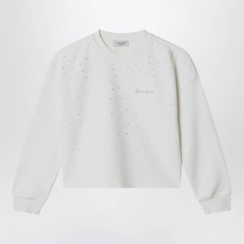 White cotton sweatshirt with rhinestones