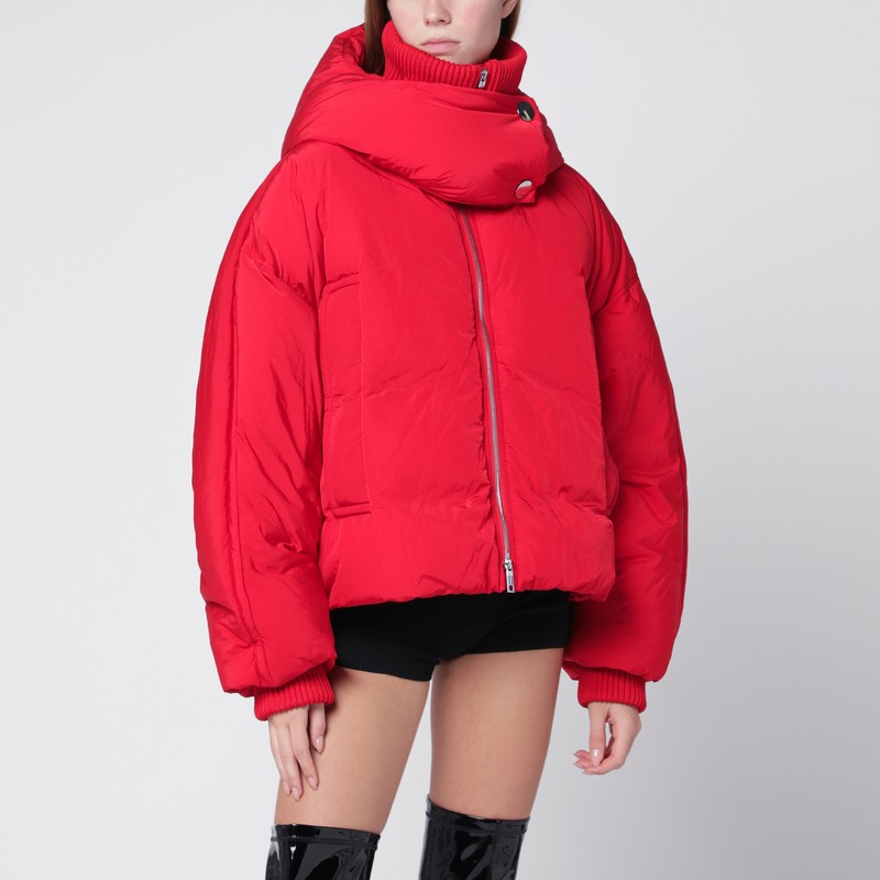 Red water-repellent cropped down jacket