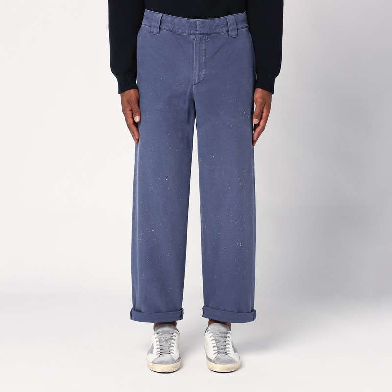 Blue cotton trousers with splash details