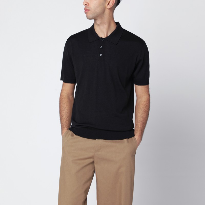Black wool polo shirt